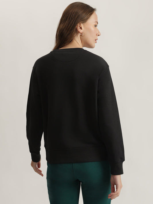 Gant Women Black Solid Round Neck Full Sleeves Sweatshirt