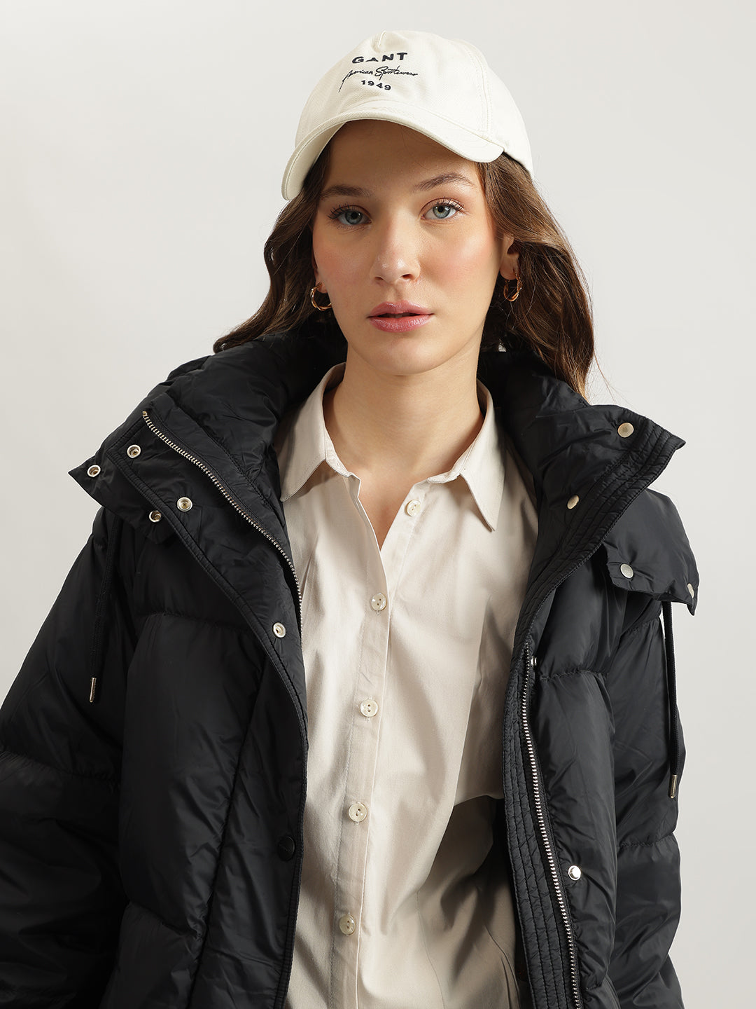 Shop Gant Women Black Solid Hooded Full Sleeves Puffer Jacket