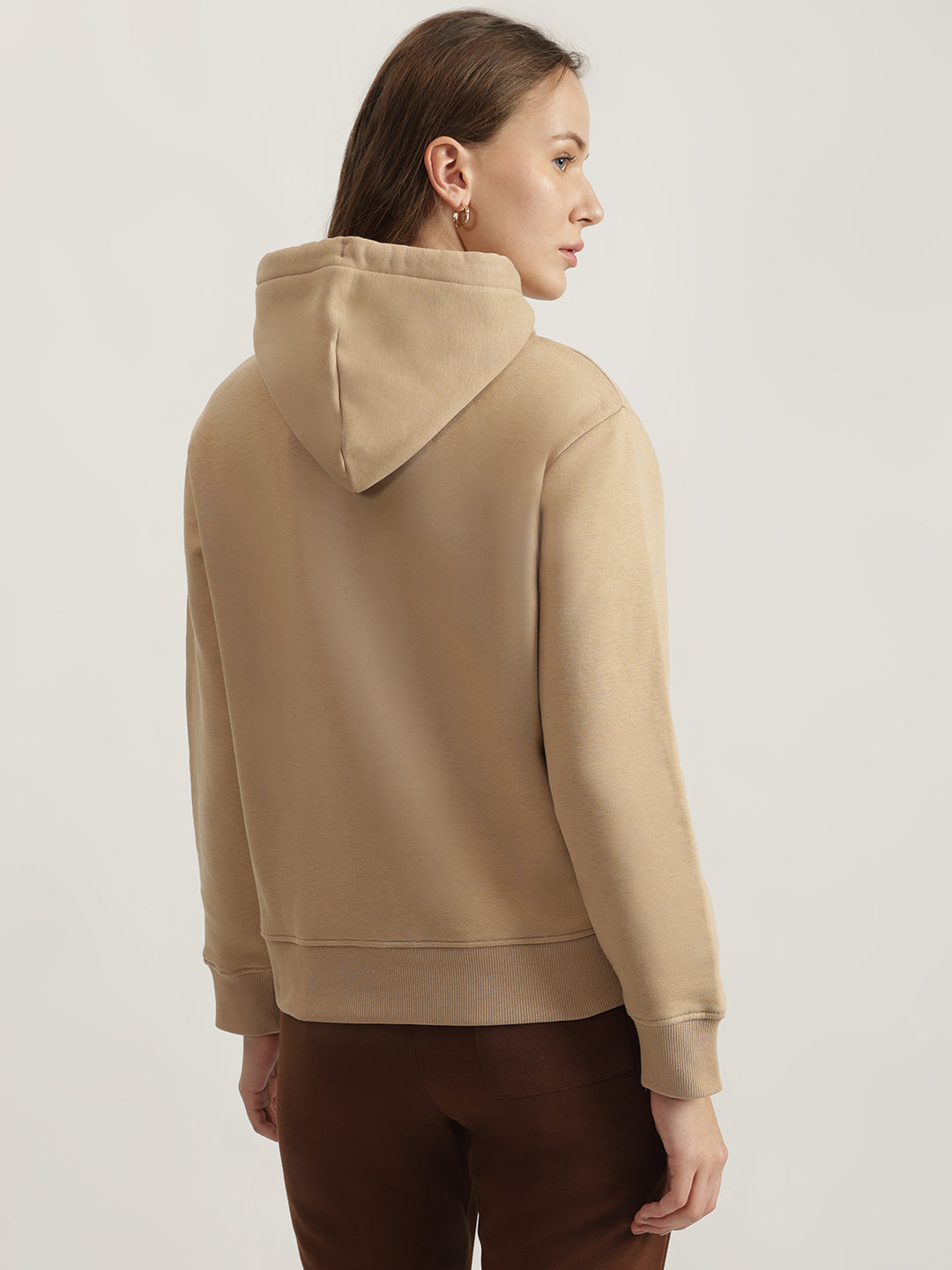 Gant Women Beige Embroidered Hooded Full Sleeves Sweatshirt