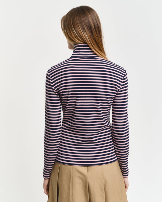 Gant Women Blue Striped Turtle Neck Full Sleeves Top