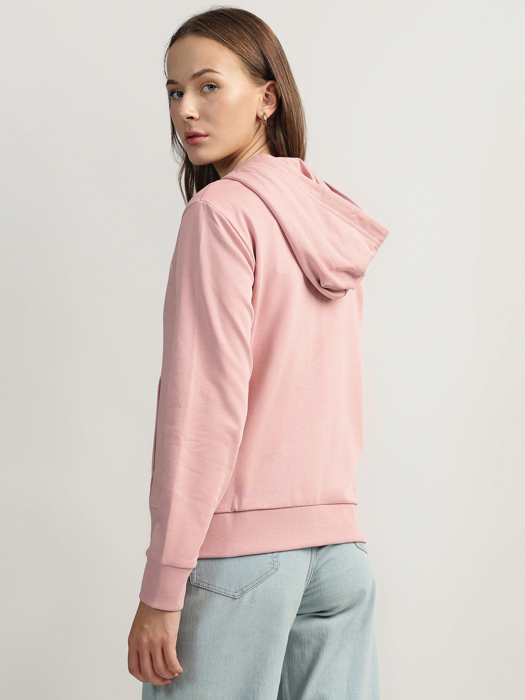 Gant Women Pink Solid Hooded Full Sleeves Front-open Sweatshirt