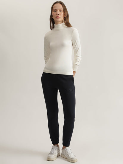 Gant Women White Solid Turtle Neck Full Sleeves Top