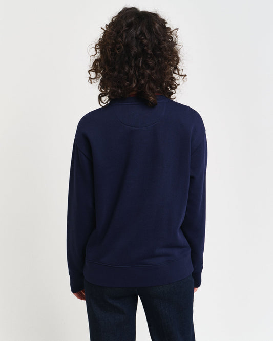 Gant Women Blue Solid Round Neck Full Sleeves Sweatshirt