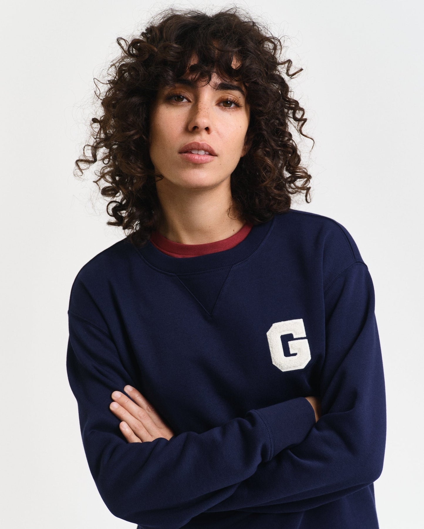 Gant Women Blue Solid Round Neck Full Sleeves Sweatshirt