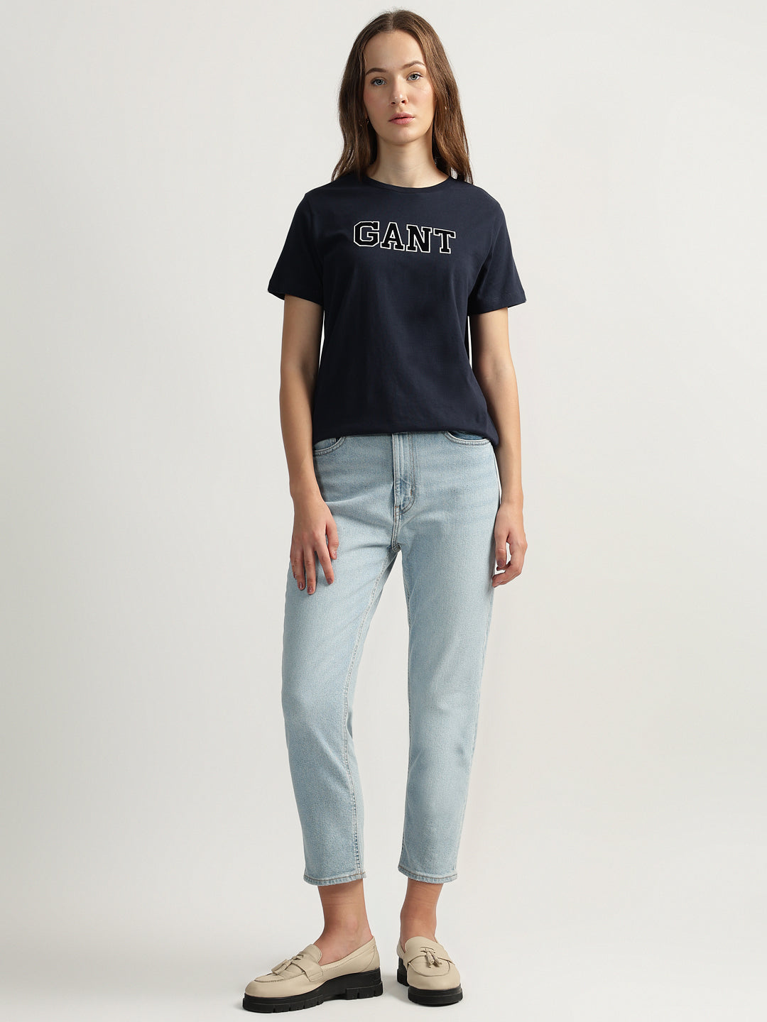 Gant Women Blue Embroidered Round Neck Short Sleeves T-shirt