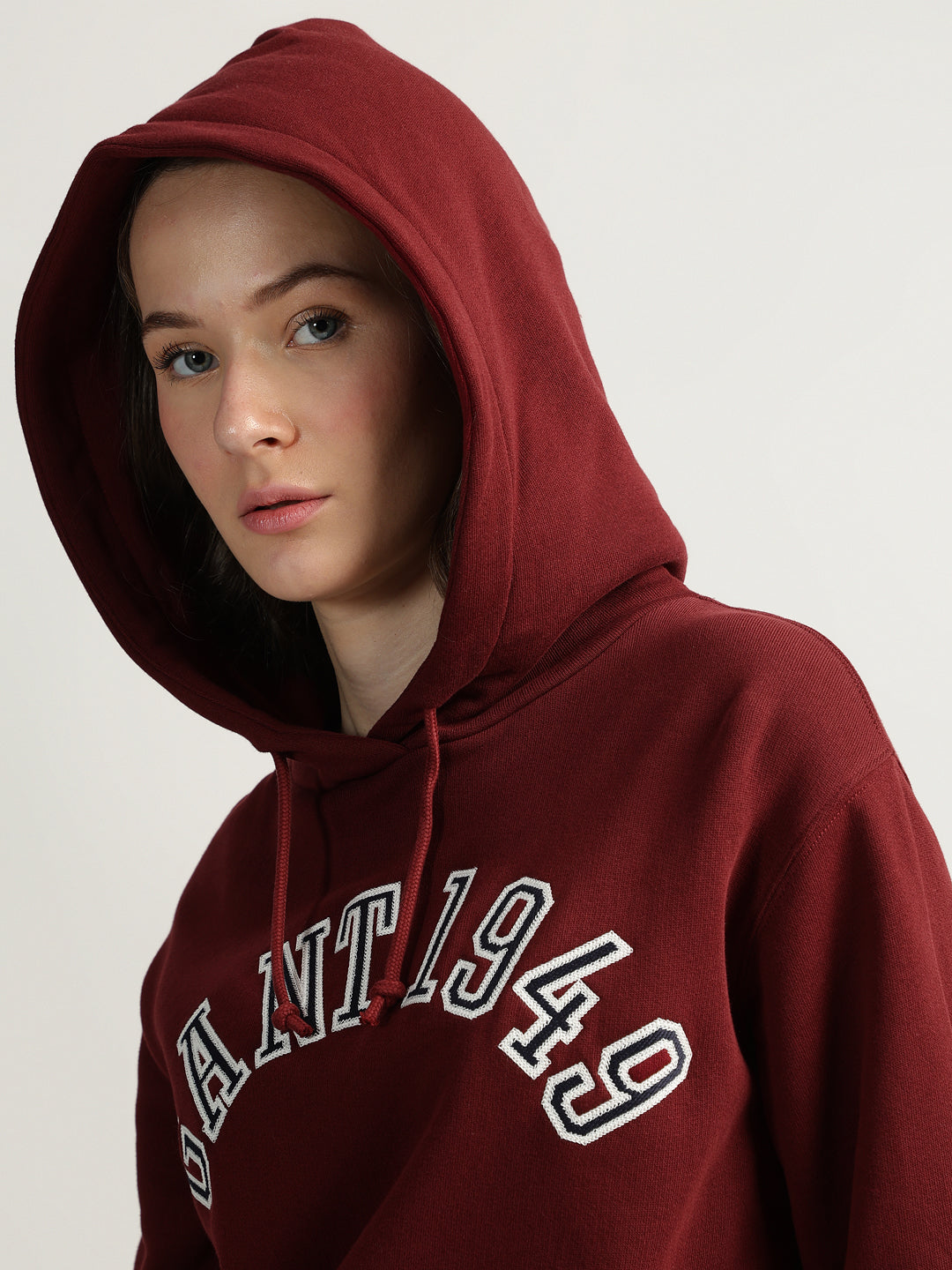 Gant Women Red Printed Hooded Full Sleeves Pullover Style Sweatshirt