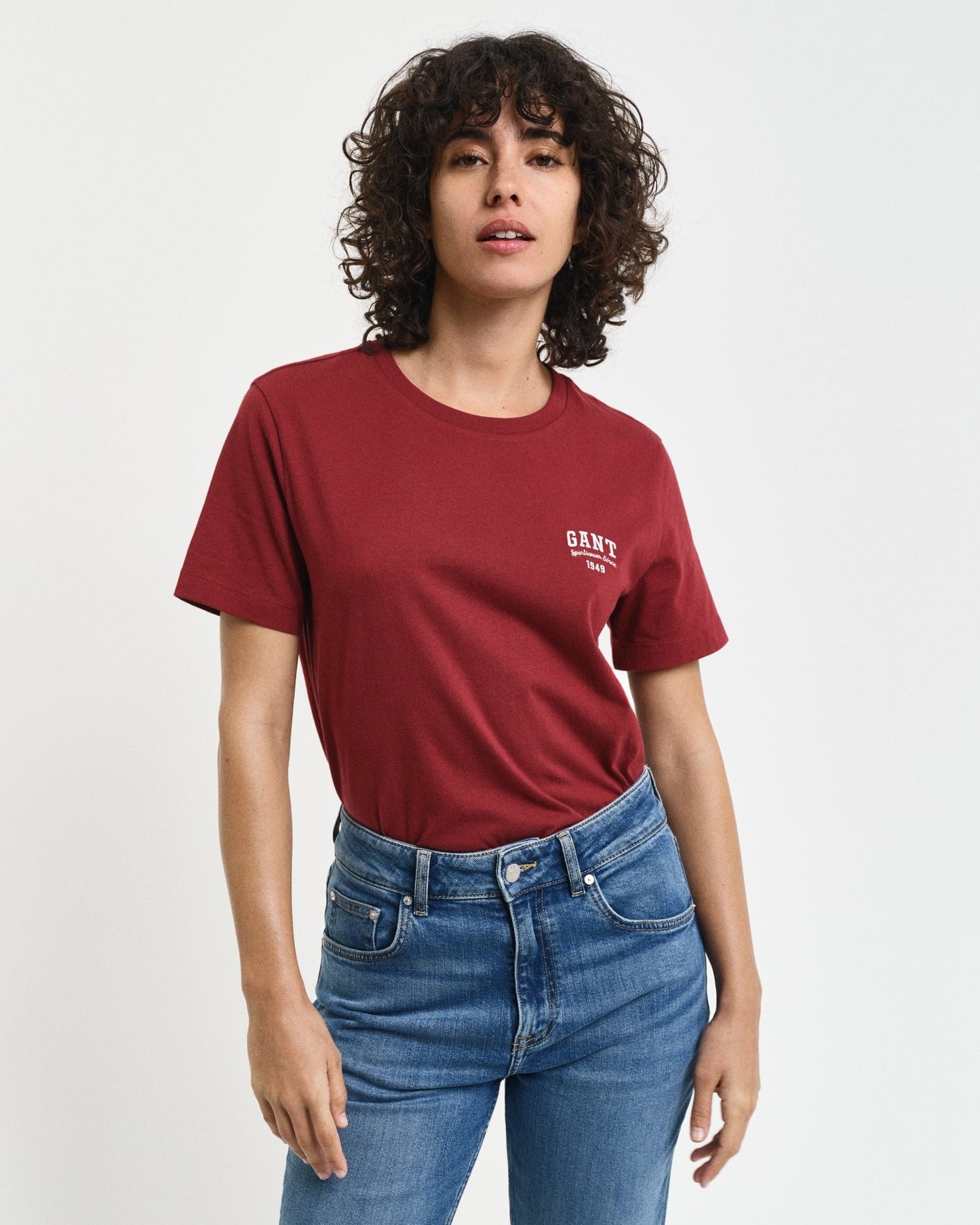 Gant Women Red Solid Round Neck Short Sleeves T-Shirt