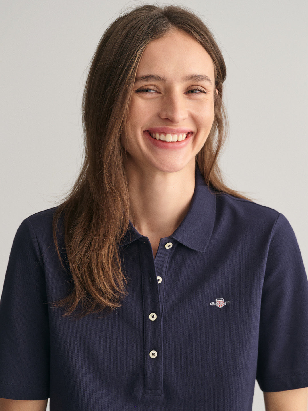 Gant Women Blue Solid Collared Short Sleeves Polo T-Shirt