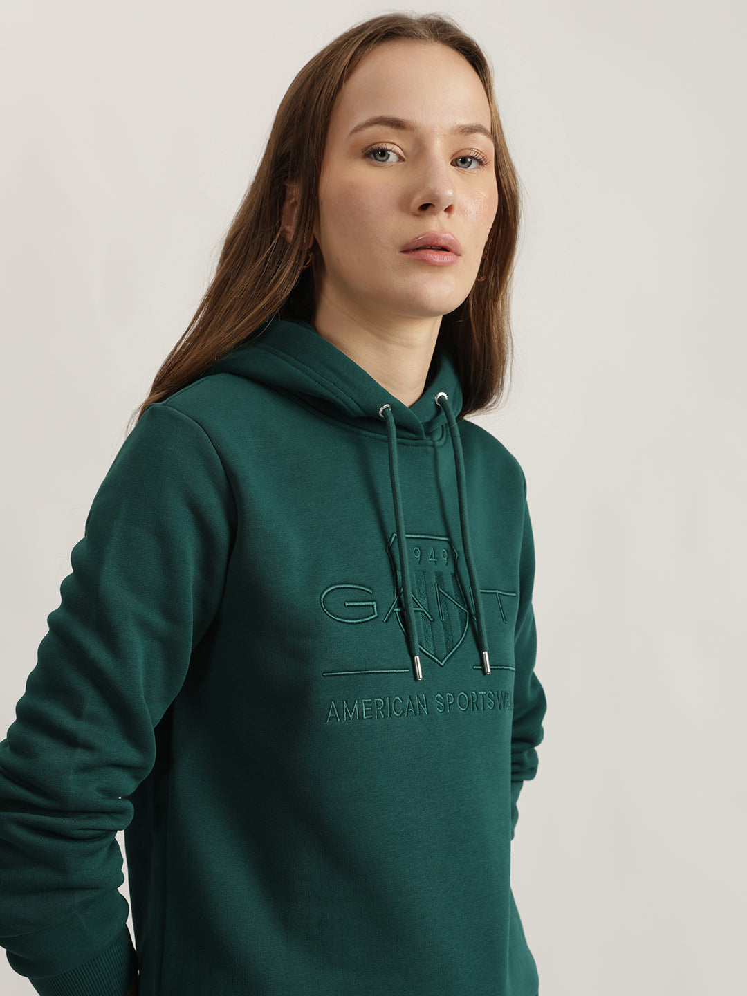 Shop Gant Women Green Embroidered Hooded Full Sleeves Sweatshirt - GANT  India