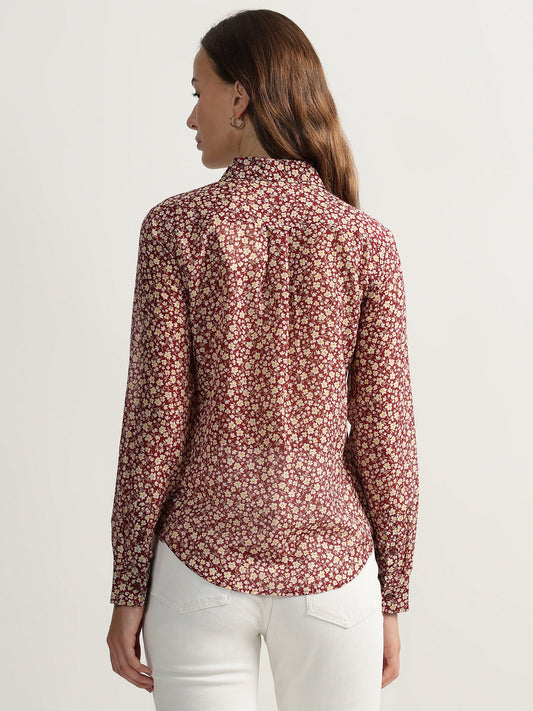 Gant Women Red Printed Spread Collar Full Sleeves Shirt