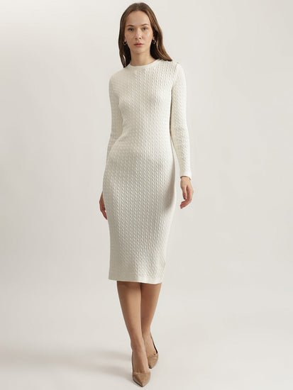 Shop Gant Women Cream Solid Round Neck Full Sleeves Winter Dress - GANT India Shop Gant Women Cream Solid Round Neck Full Sleeves Winter Dress - GANT India