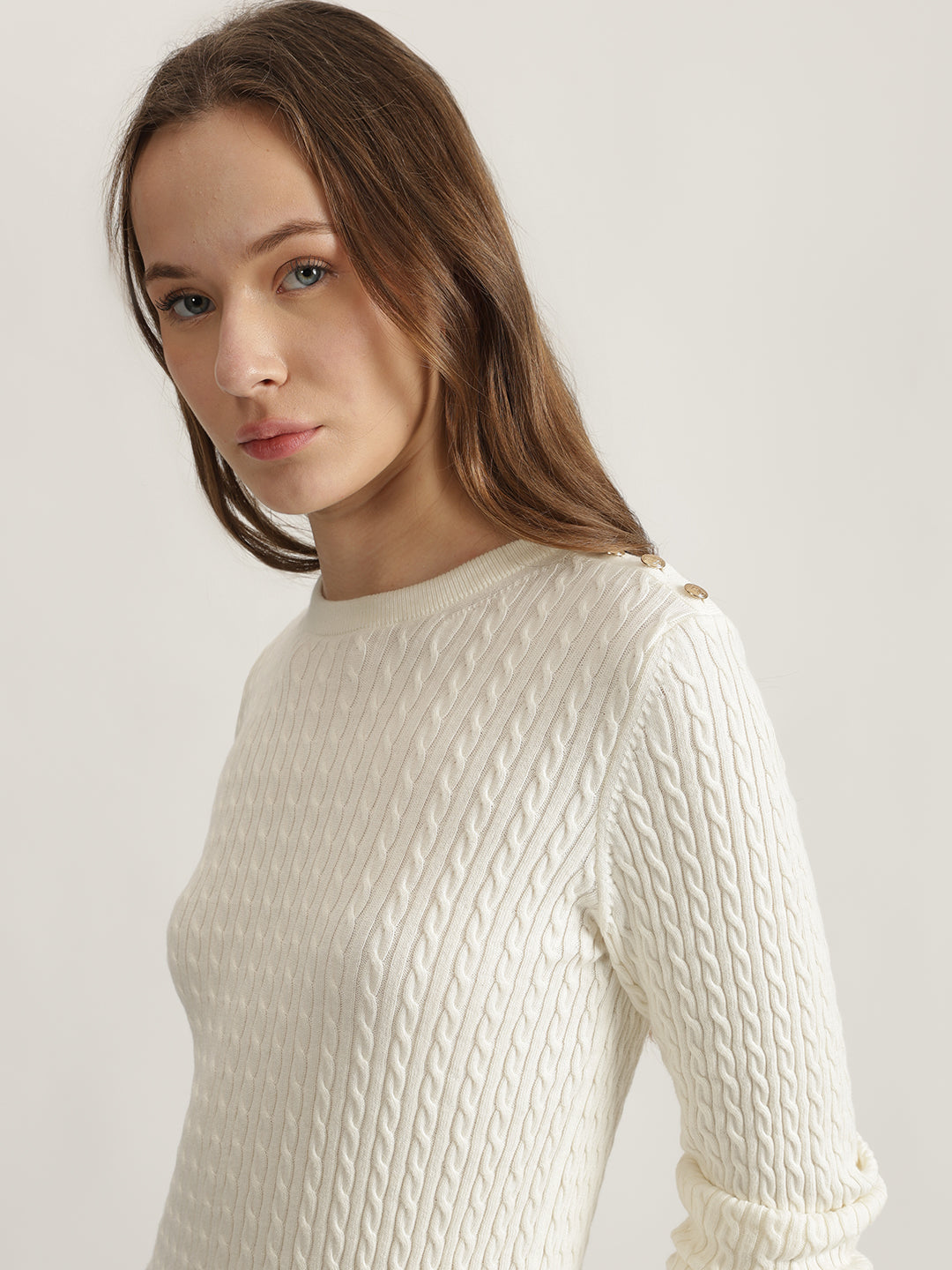 Shop Gant Women Cream Solid Round Neck Full Sleeves Winter Dress - GANT India Shop Gant Women Cream Solid Round Neck Full Sleeves Winter Dress - GANT India