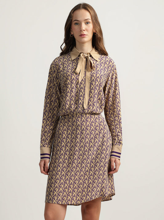 Gant Women Beige Printed Spread Collar Full Sleeves Dress