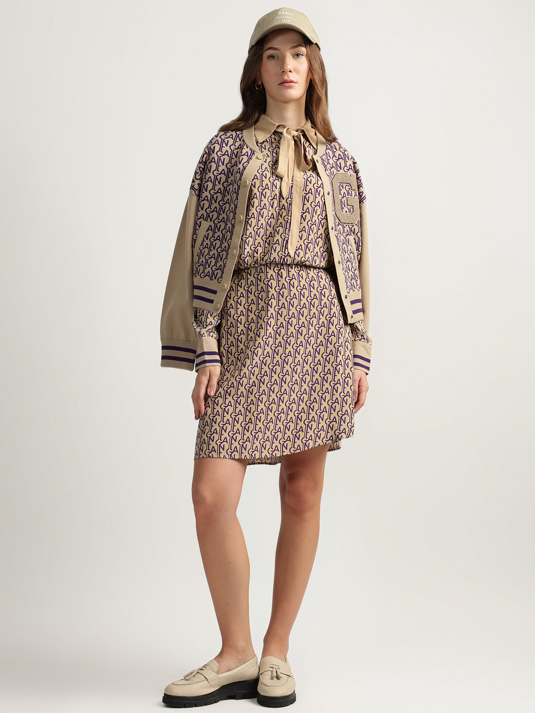 Gant Women Beige Printed Spread Collar Full Sleeves Dress