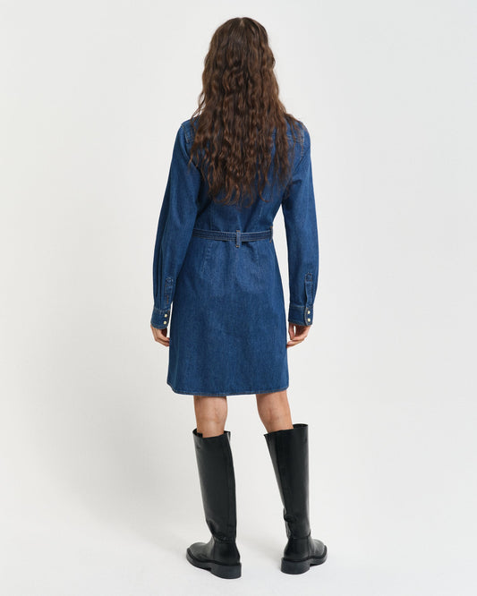 Gant Women Blue Solid Spread Collar Full Sleeves Shirt Dress