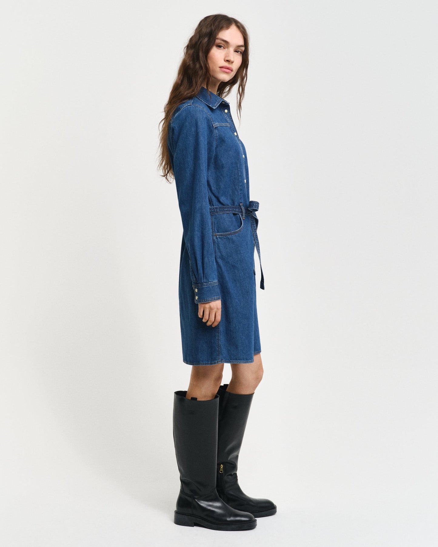 Gant Women Blue Solid Spread Collar Full Sleeves Shirt Dress