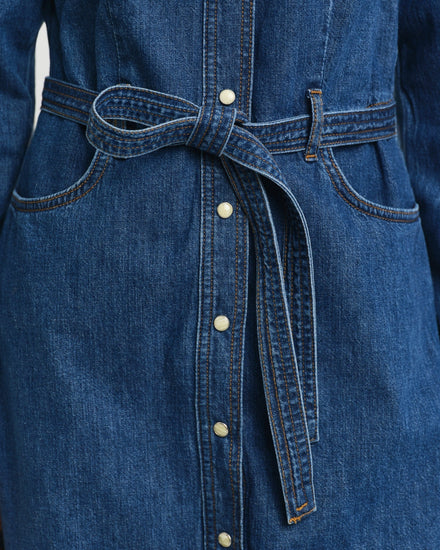 Gant Women Blue Solid Spread Collar Full Sleeves Shirt Dress