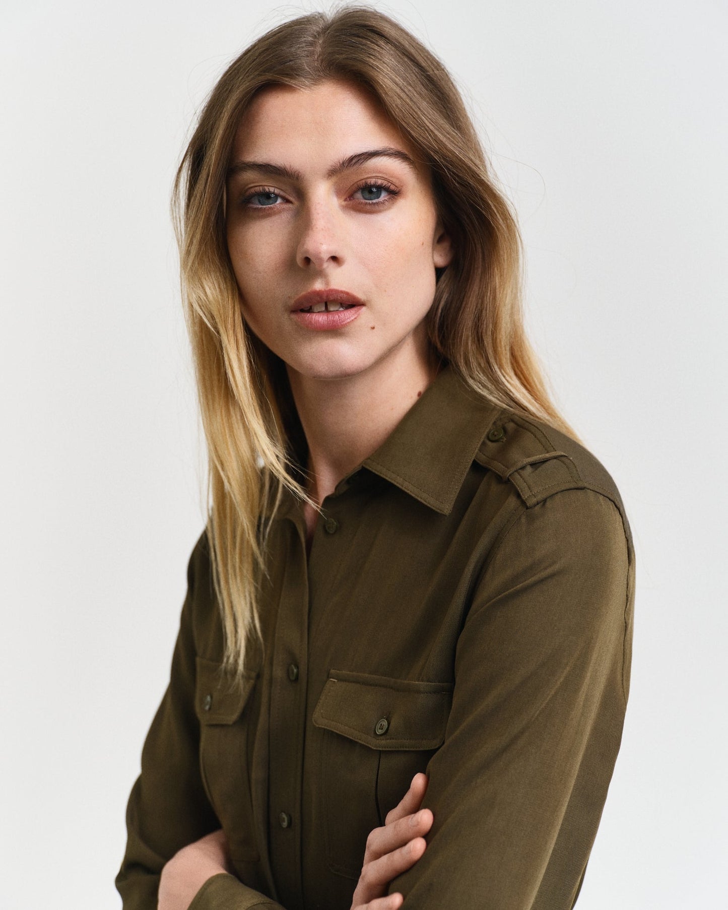 Gant Women Green Solid Spread Collar Full Sleeves Shirt Dress