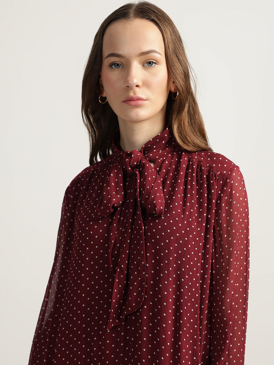 Gant Women Red Printed Tie-up Neck Full Sleeves Dress