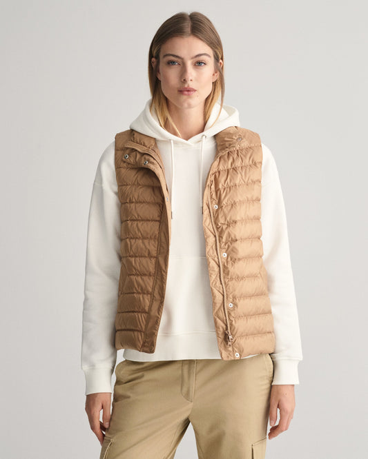 Gant Women Beige Solid Stand Collar Sleeveless Puffer Jacket