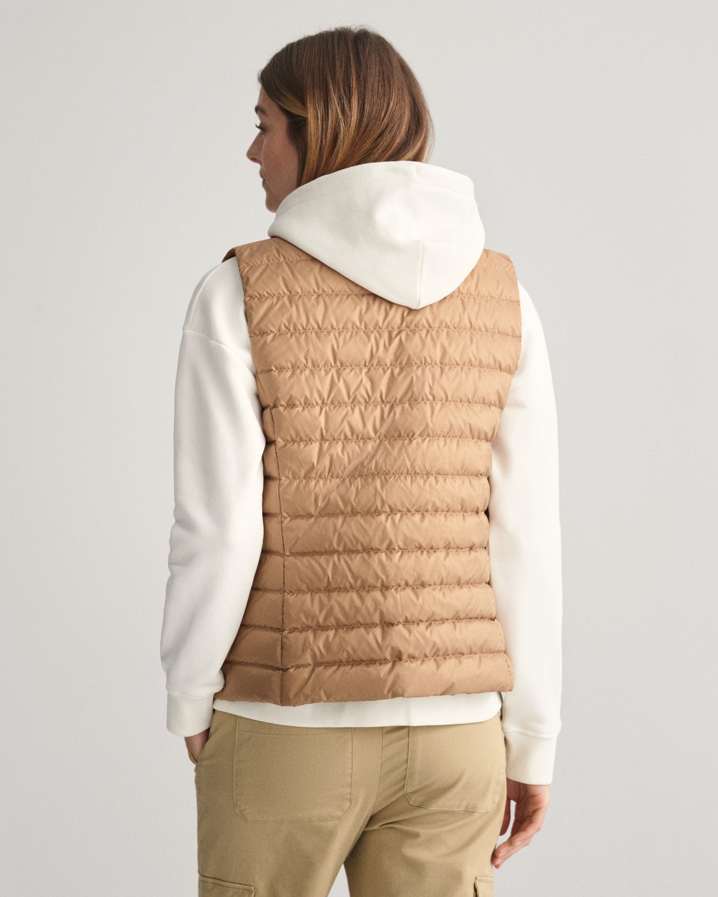 Gant Women Beige Solid Stand Collar Sleeveless Puffer Jacket