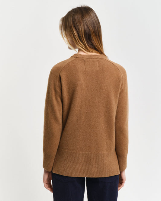 Gant Women Brown Solid Round Neck Full Sleeves Sweater