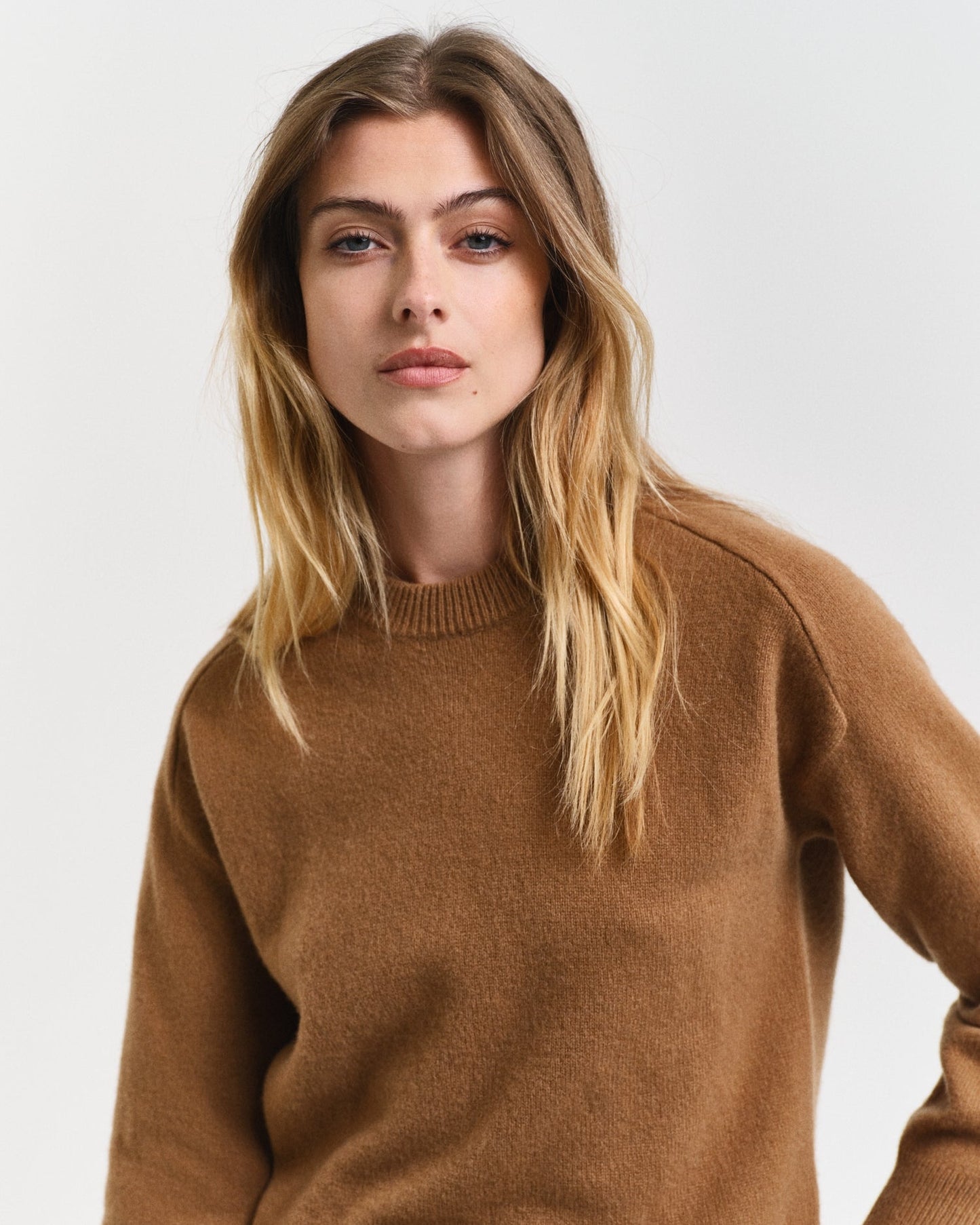 Gant Women Brown Solid Round Neck Full Sleeves Sweater