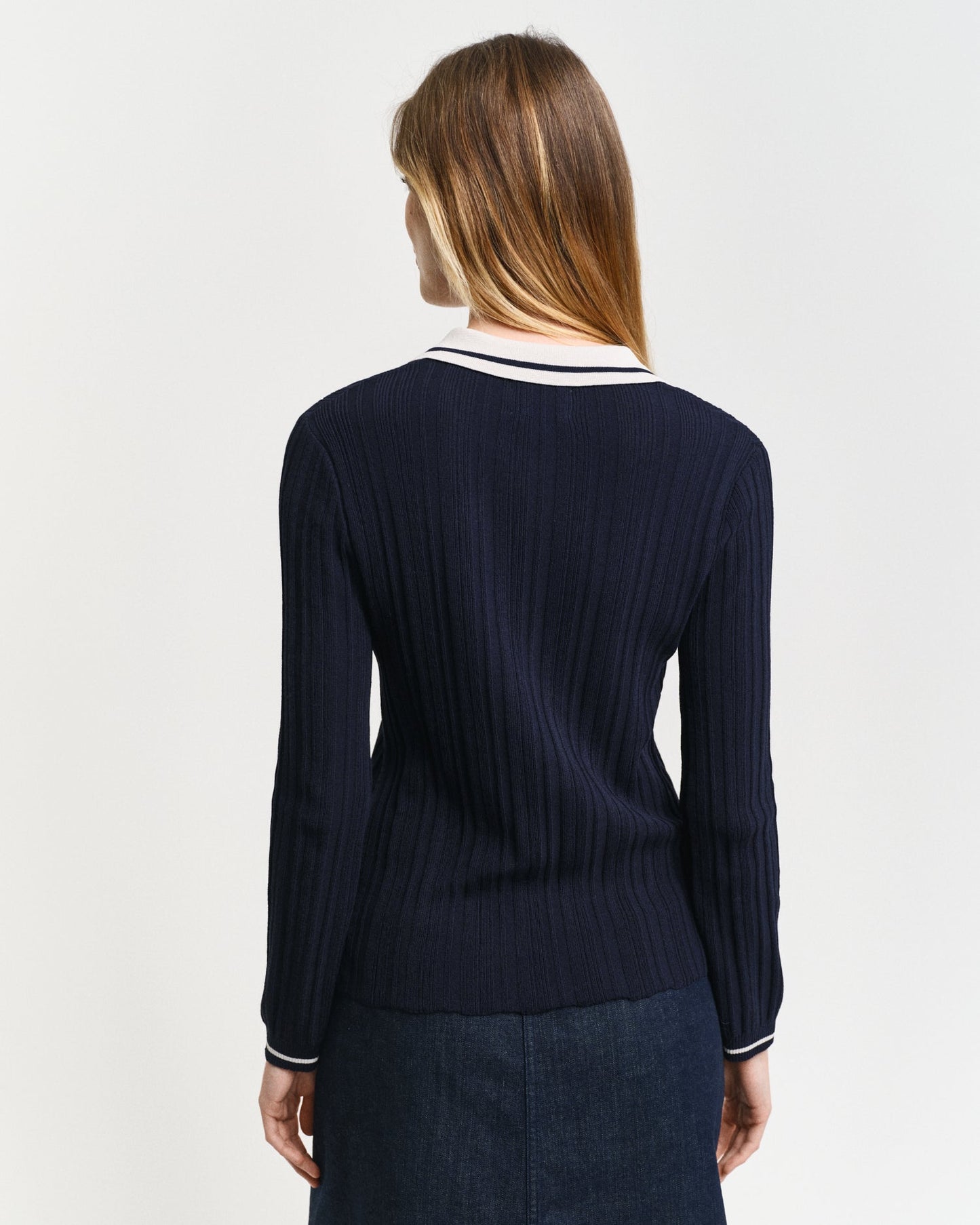 Gant Women Blue Solid Collared Full Sleeves Sweater