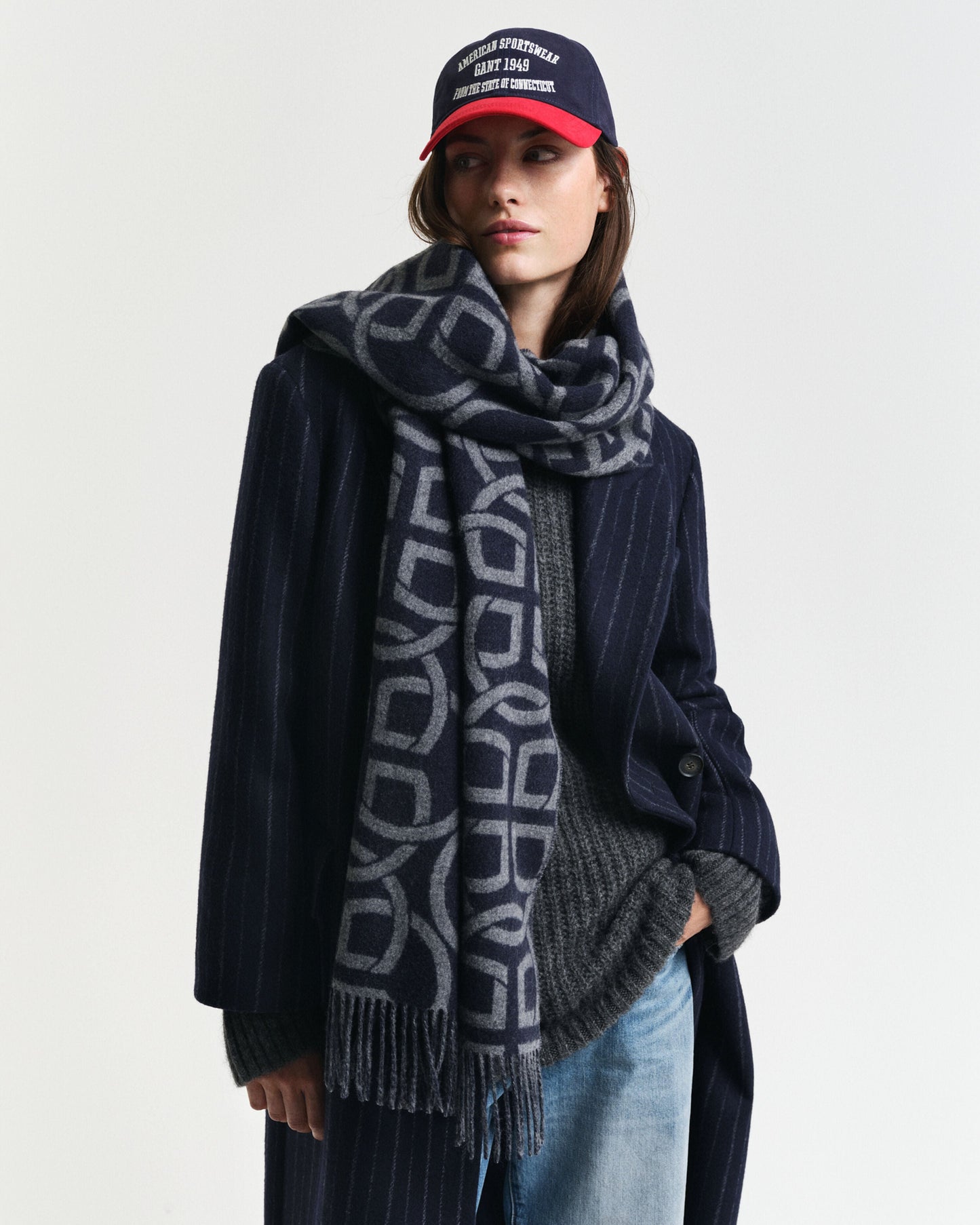 Gant Women Blue Printed Fringed Scarf