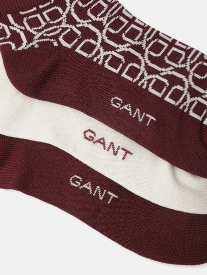 Gant Women Red Patterned Ankle Length Socks (Pack of 3)