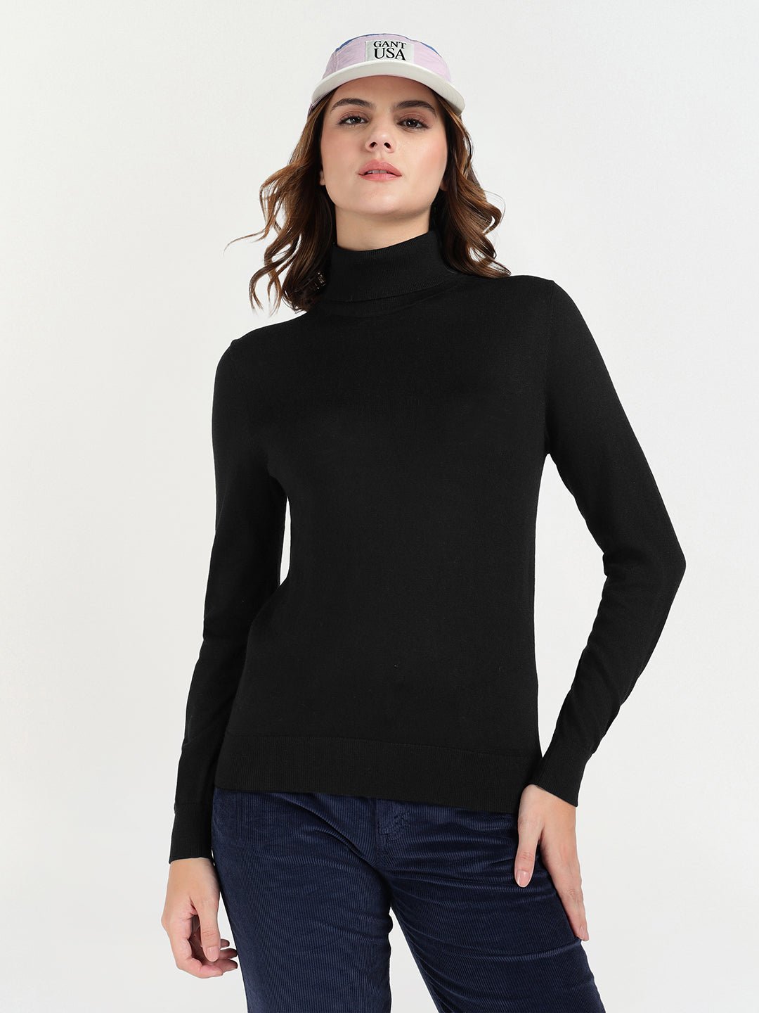 Gant Women Black Solid Turtle Neck Sweater