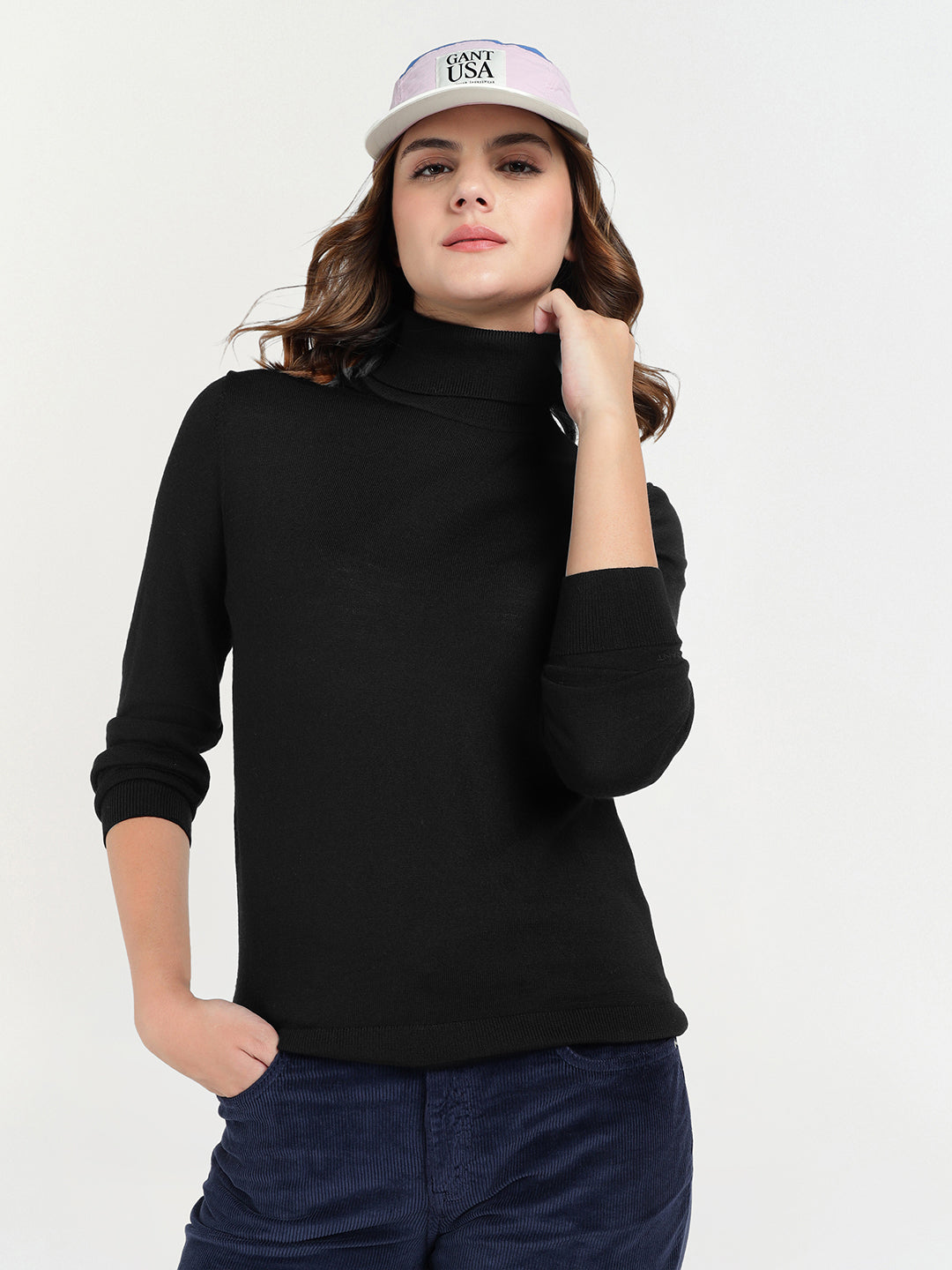 Gant Women Black Solid Turtle Neck Sweater