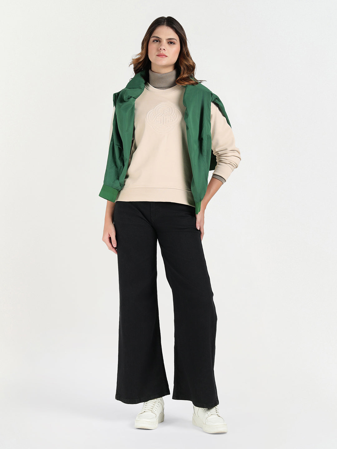 Gant Women Off White Solid Crew Neck Sweatshirt