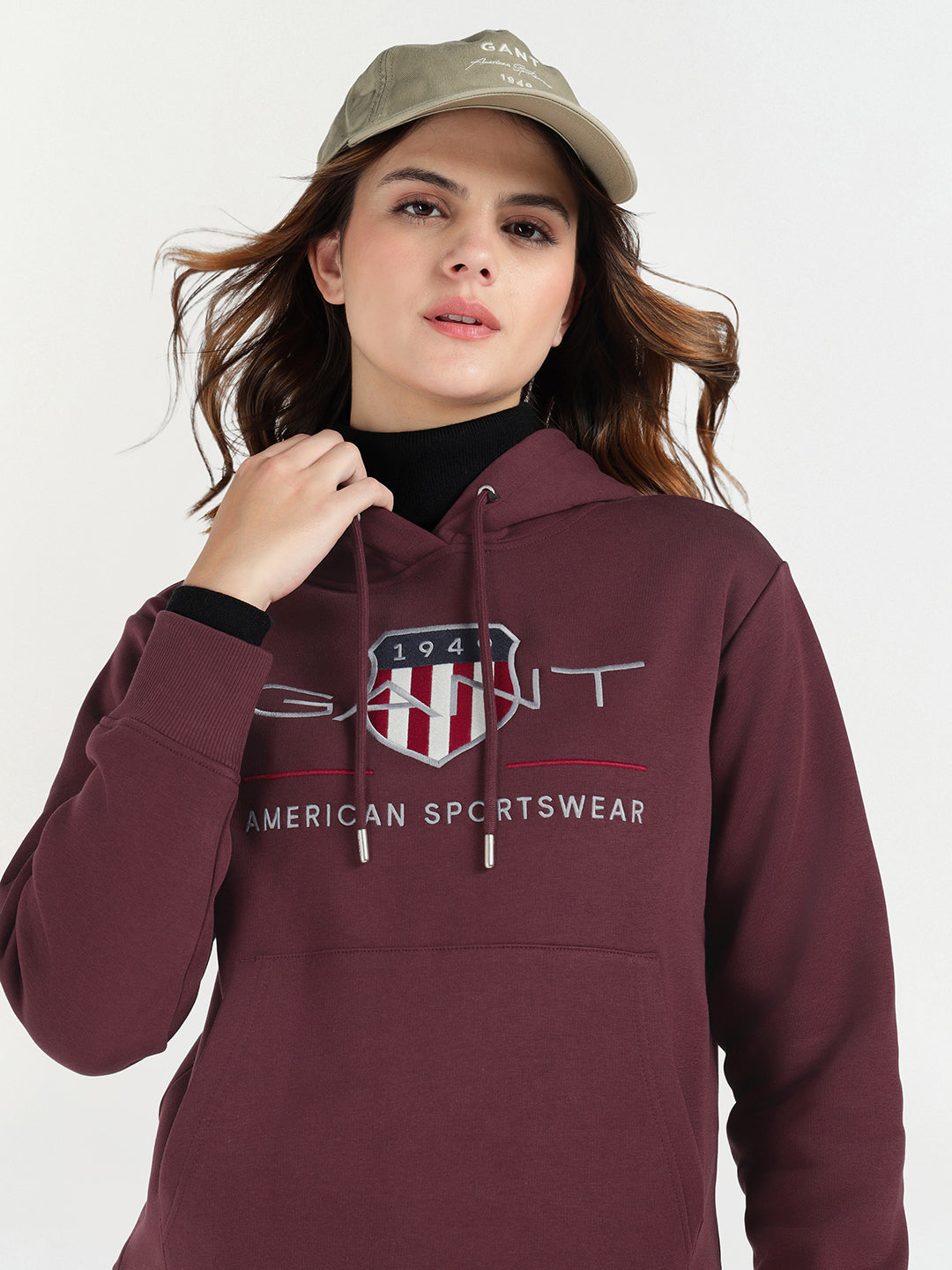 Gant Women Red Graphic Hooded Sweatshirt