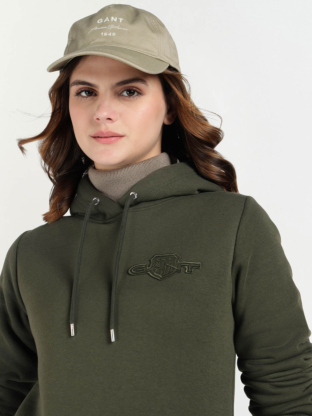 Gant Women Green Solid Hooded Sweatshirt