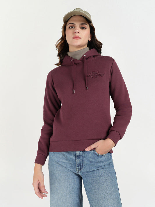 Gant Women Red Solid Hooded Sweatshirt