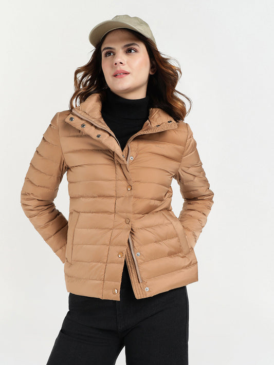 Gant Women Brown Solid Stand Collar Jacket