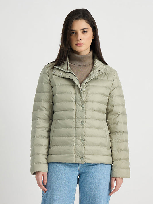 GANT Women Green Quilted Stand Collar Regular Fit Jacket