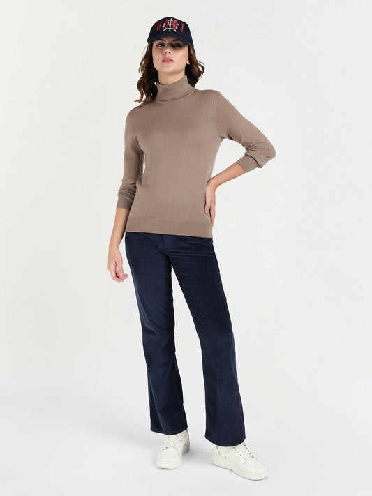 Gant Women Beige Solid Turtle Neck Sweater