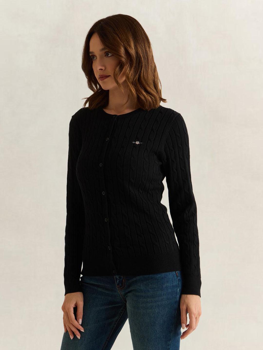 Gant Women Black Solid Slim Fit Cardigan