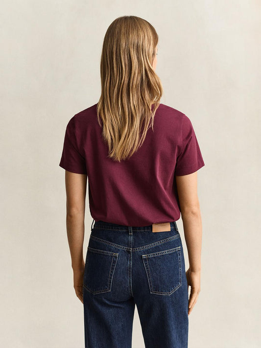 Gant Women Burgundy Regular Fit Solid Cotton T-Shirt
