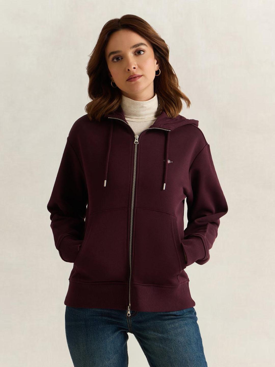 Gant Women Wine Solid Relaxed Fit Sweatshirt