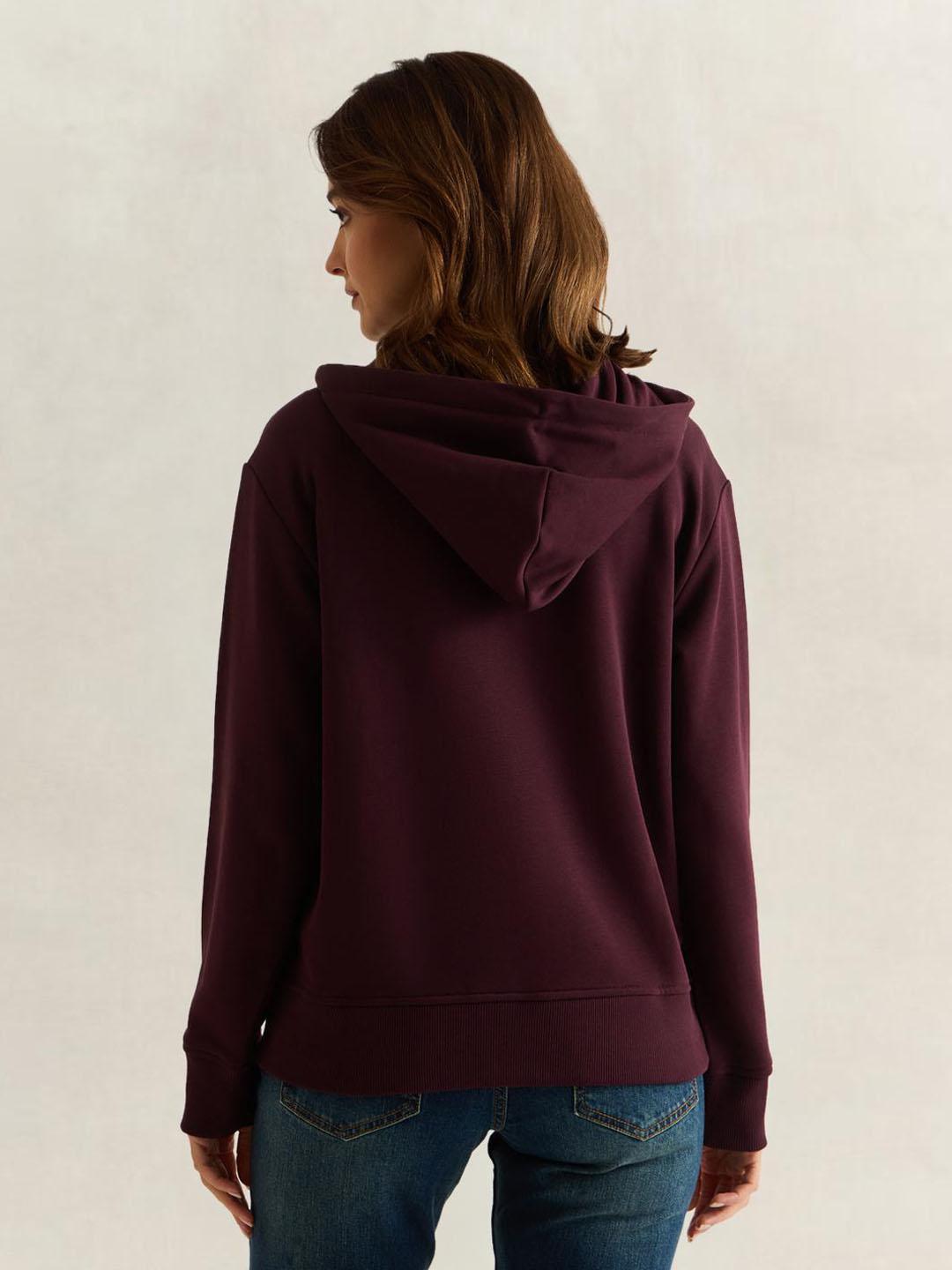Gant Women Wine Solid Relaxed Fit Sweatshirt