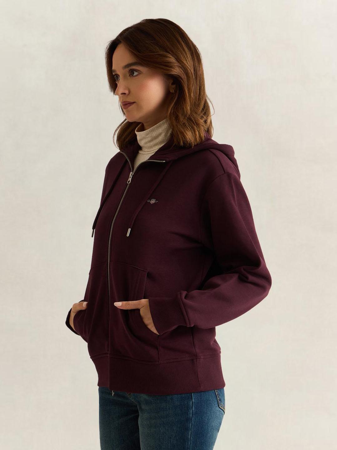 Gant Women Wine Solid Relaxed Fit Sweatshirt