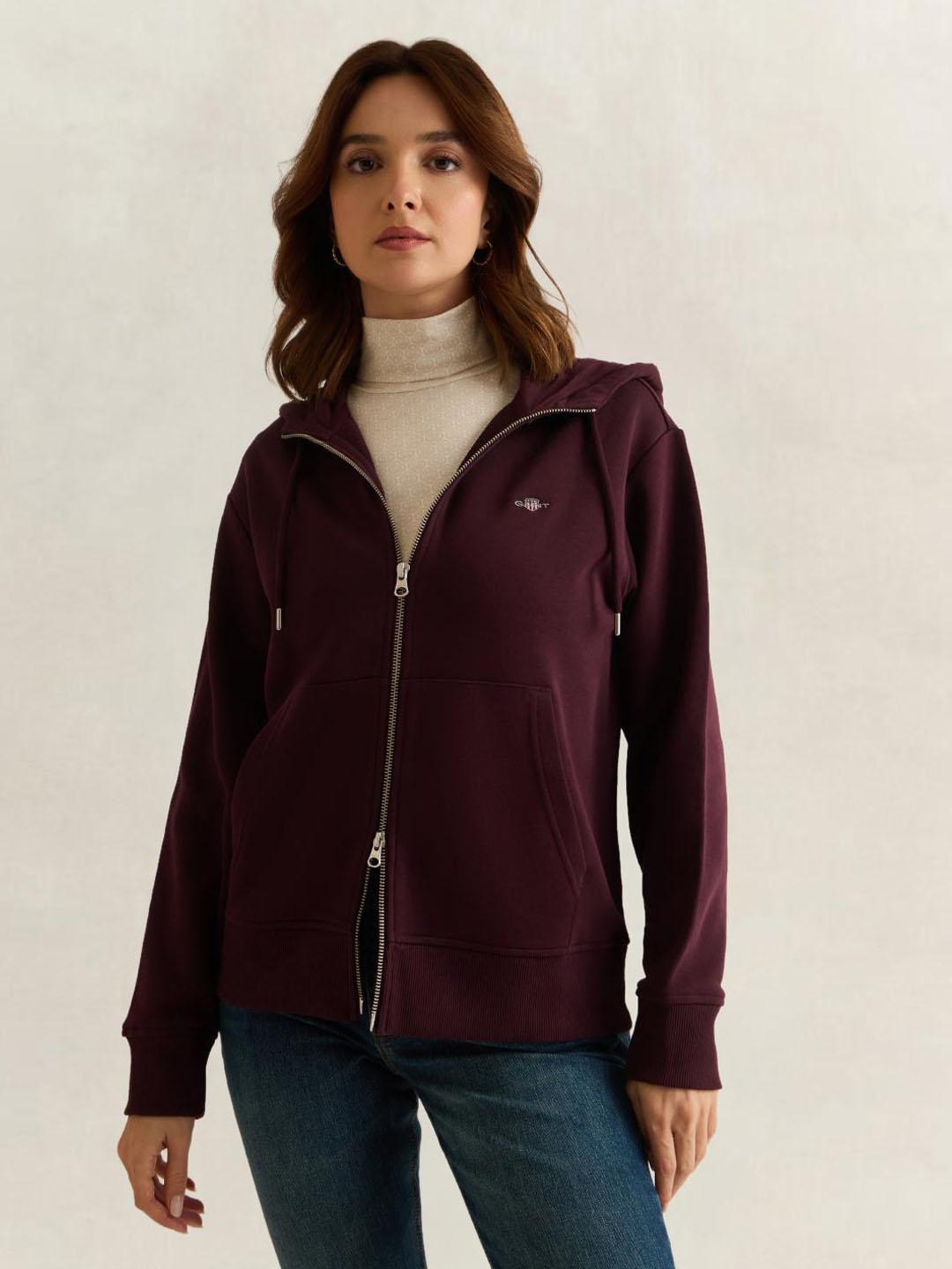 Gant Women Wine Solid Relaxed Fit Sweatshirt