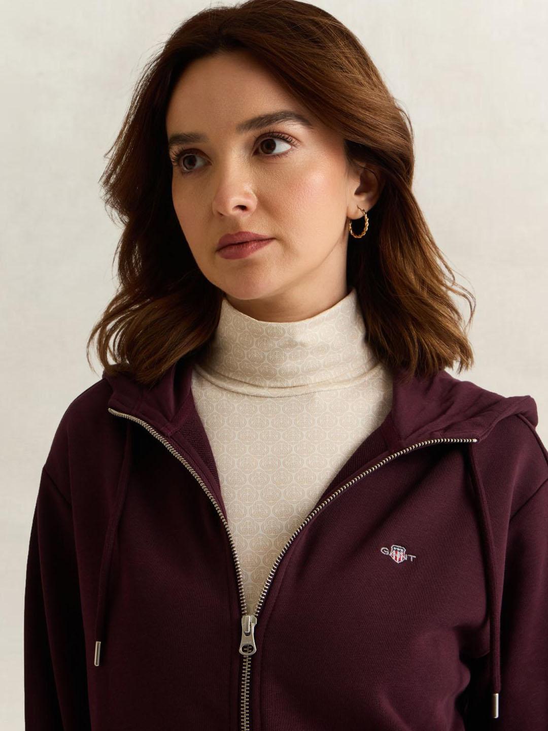 Gant Women Wine Solid Relaxed Fit Sweatshirt
