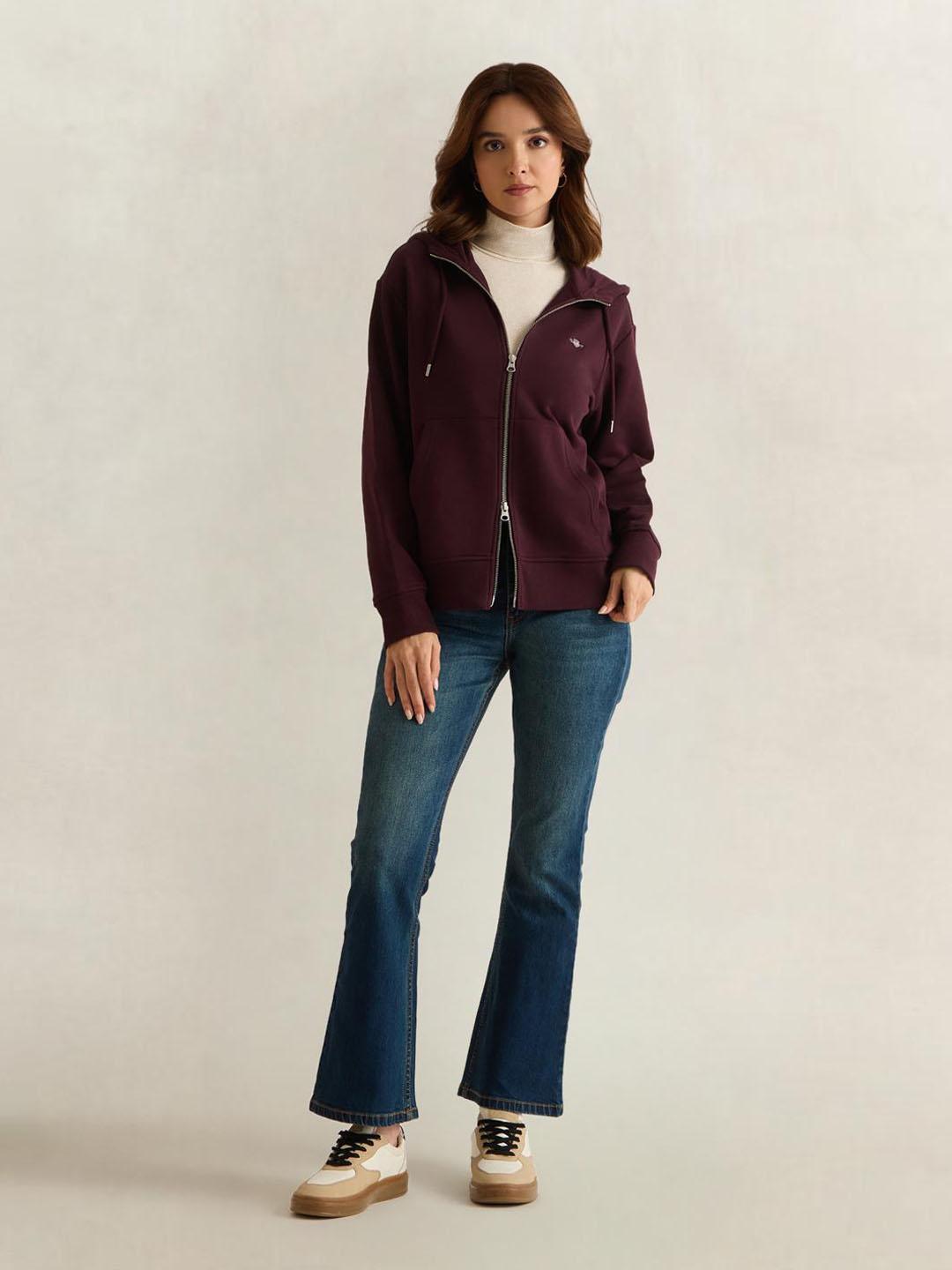 Gant Women Wine Solid Relaxed Fit Sweatshirt