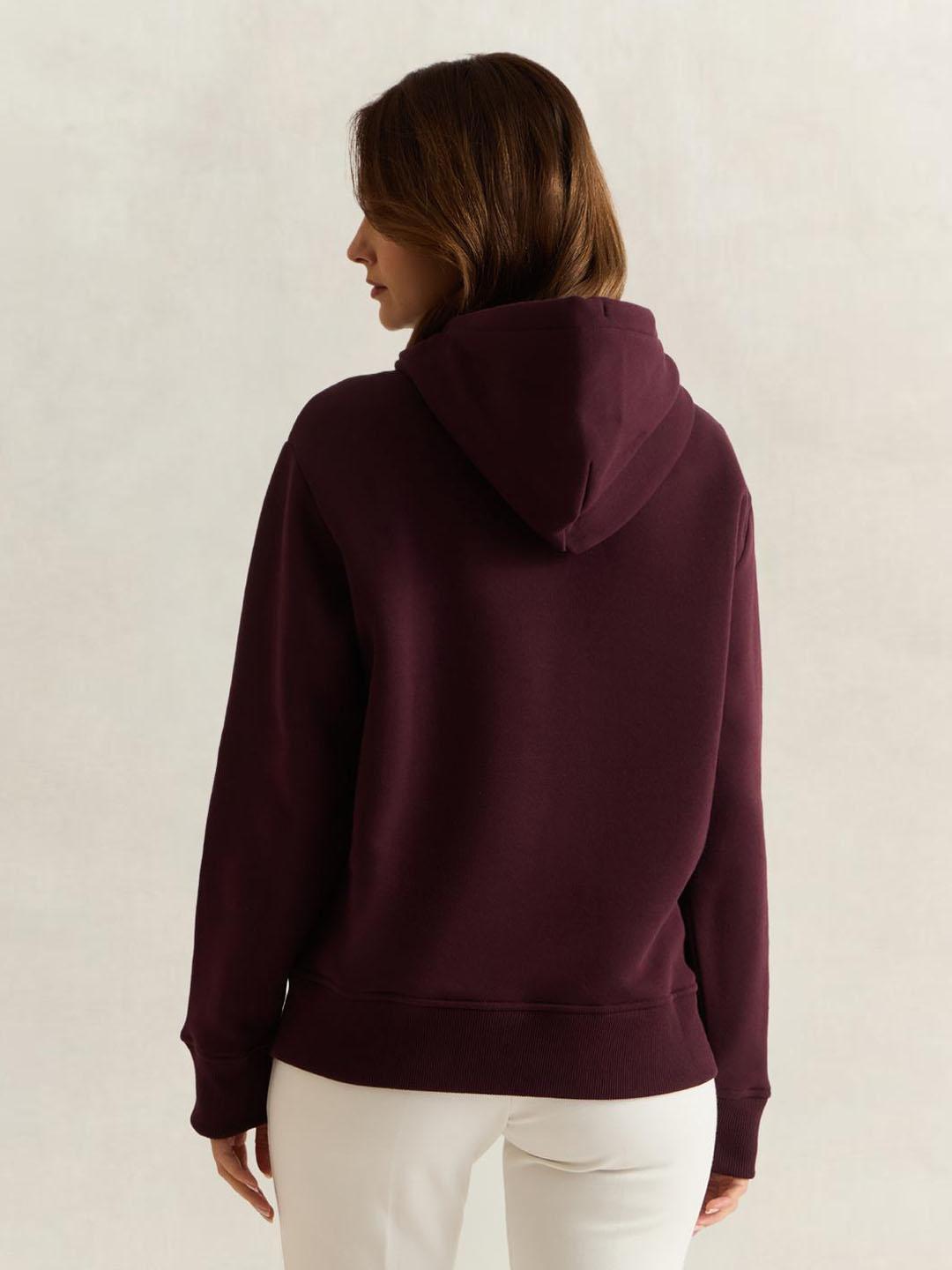 Gant Women Wine Solid Relaxed Fit Hoodie