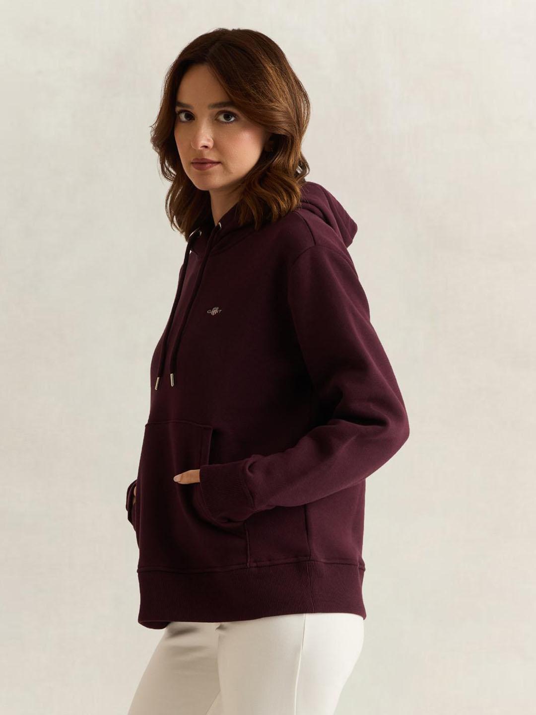 Gant Women Wine Solid Relaxed Fit Hoodie