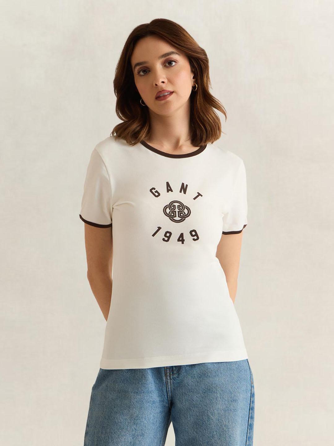 Gant Women Cream Graphic Slim Fit T-Shirt